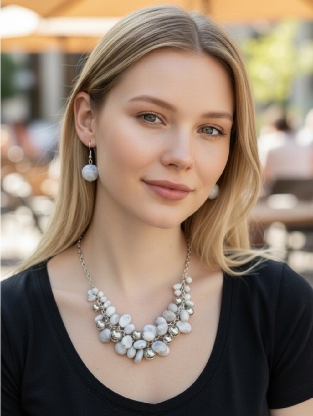 White Bead Statement Necklace and Earrings Set